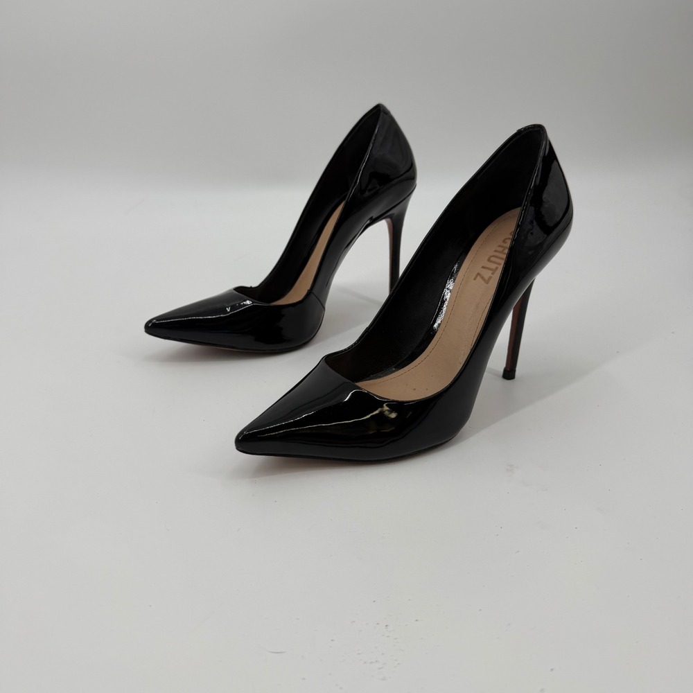 Schutz Lou Black Patent Leather Pointed Toe Stiletto Pumps Womens 7B Brazil